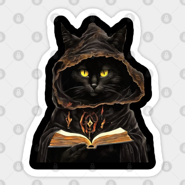 Halloween Cat Reading Preys Anatomy Spell List Sticker by taiche